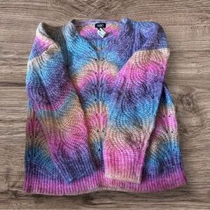 NWT GIGIO BOUTIQUE RAINBOW OMBRÉ OPEN STITCH SWEATER SIZE S
